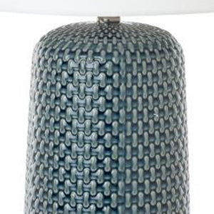 Homeroots Set Of Two 30" Blue Ceramic Geometric Table Lamp With White Drum Shade   488369