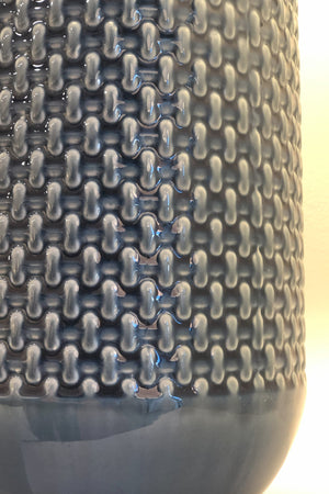 Homeroots Set Of Two 30" Blue Ceramic Geometric Table Lamp With White Drum Shade   488369