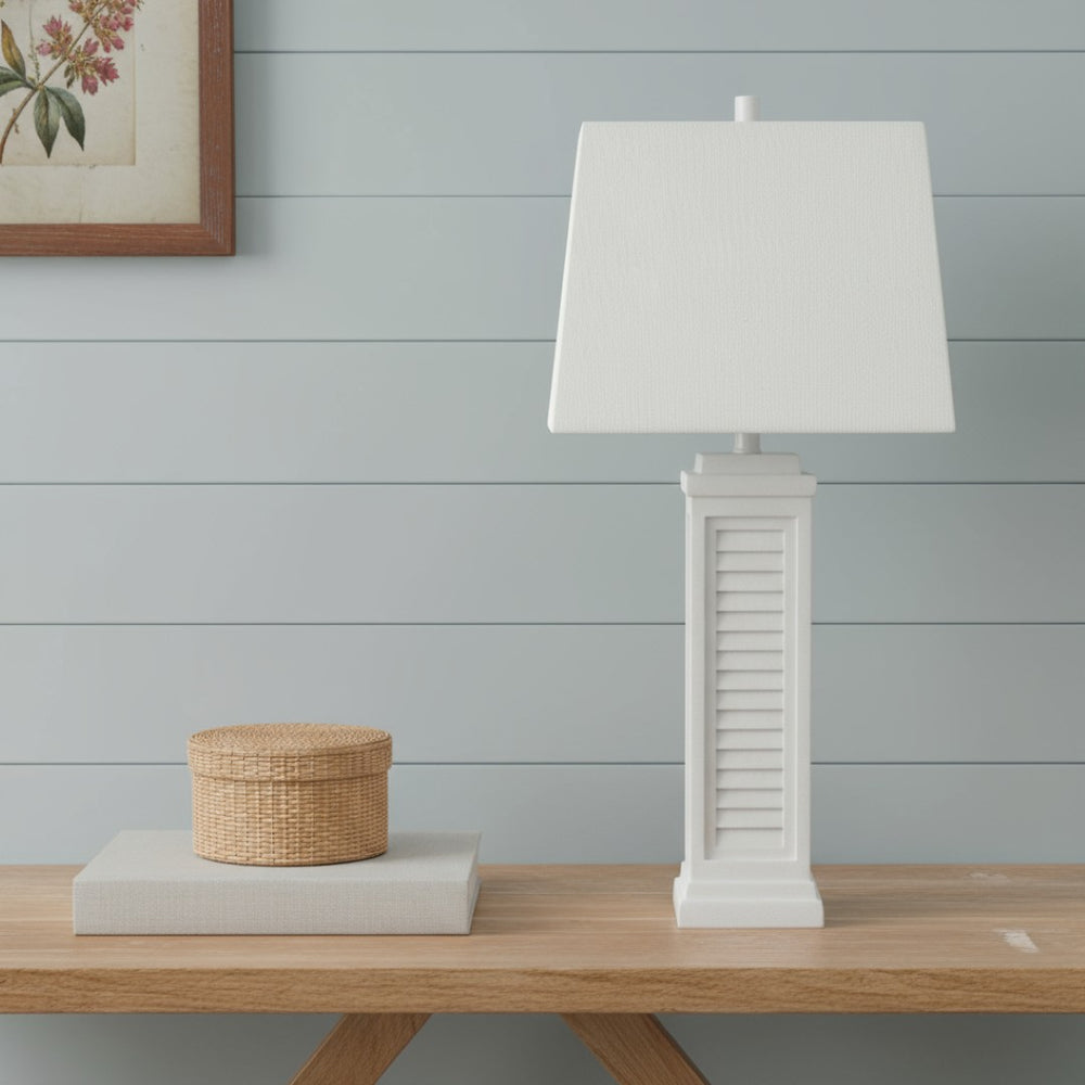 HomeRoots Set of Two 32" White Coastal Table Lamps with USB Port & Linen Shade for Stylish Home Lighting 488370