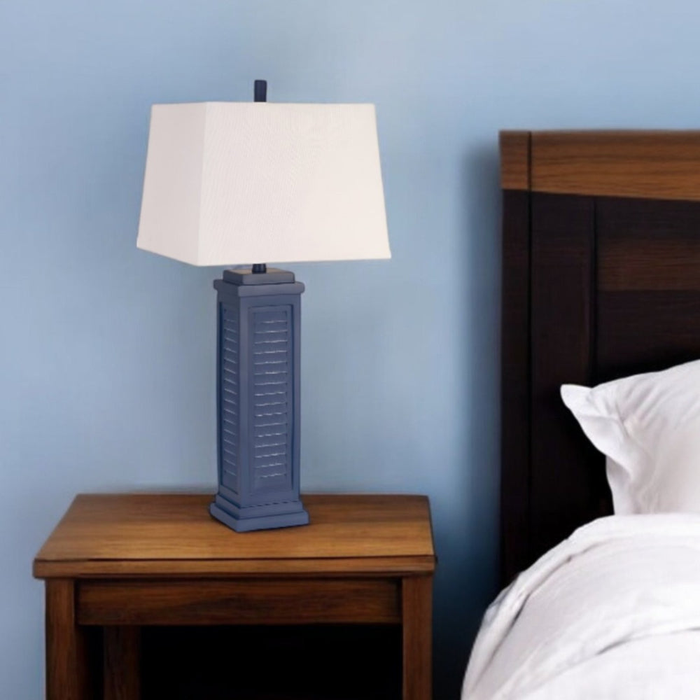 HomeRoots Set of Two 32" Coastal Blue Table Lamps with White Shade, USB Port, and 3-Way Switch for Home Decor 488373