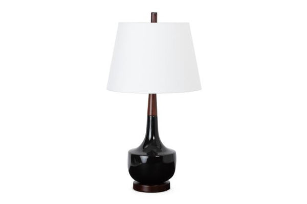 Homeroots 28" Black Ceramic Genie Table Lamp With White Shade   488376