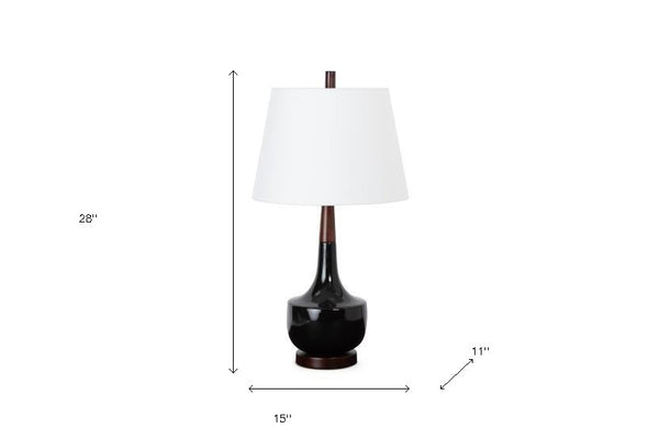 Homeroots 28" Black Ceramic Genie Table Lamp With White Shade   488376