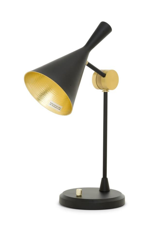 Homeroots Set Of Two 23" Black Metal Geometric Desk Table Lamps With Black And Gold Cone Shade   488377