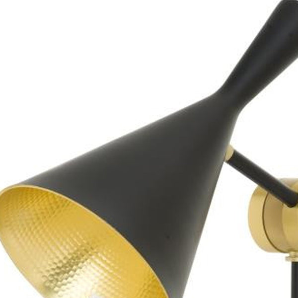 Homeroots Set Of Two 23" Black Metal Geometric Desk Table Lamps With Black And Gold Cone Shade   488377