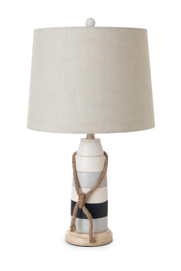 Homeroots Set Of Two 27" Natural White And Blue Novelty Table Lamp Coastal With Off White Empire Shade   488382