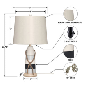 Homeroots Set Of Two 27" Natural White And Blue Novelty Table Lamp Coastal With Off White Empire Shade   488382