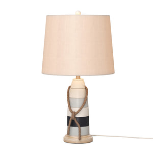 Homeroots Set Of Two 27" Natural White And Blue Novelty Table Lamp Coastal With Off White Empire Shade   488382