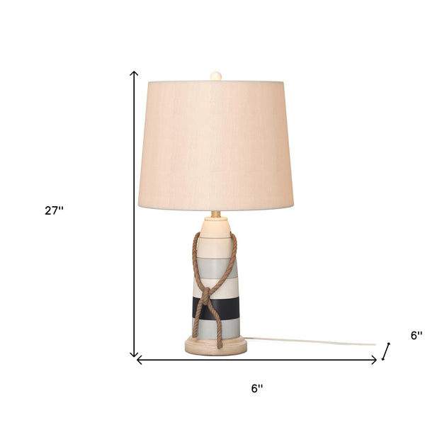 Homeroots Set Of Two 27" Natural White And Blue Novelty Table Lamp Coastal With Off White Empire Shade   488382