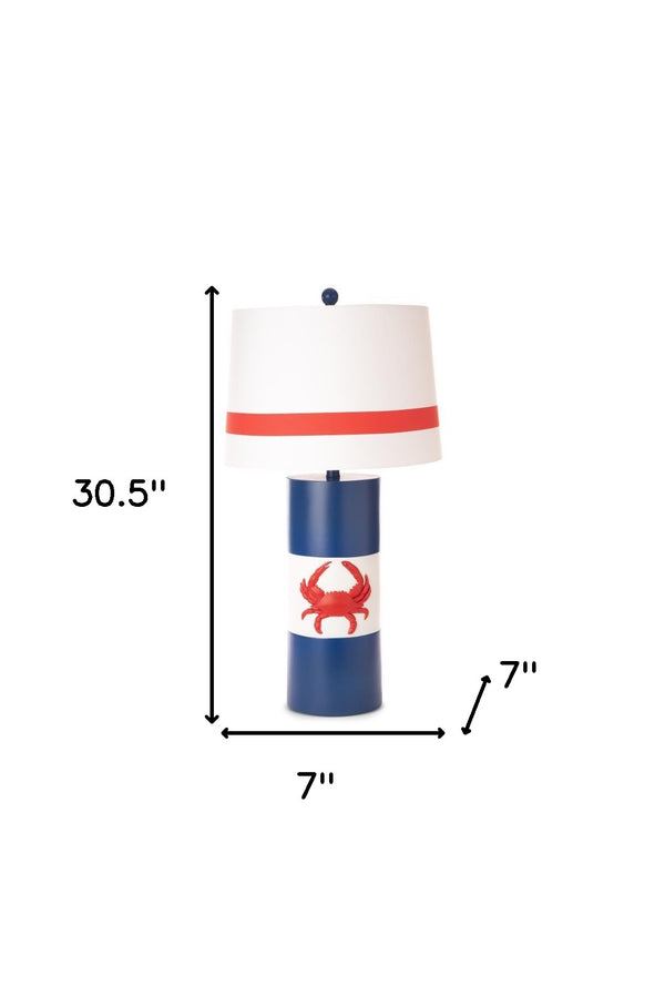 Homeroots Set Of Two 31" Red White And Blue Coastal Table Lamps With White Empire Shade   488384