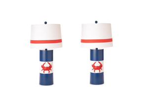Homeroots Set Of Two 31" Red White And Blue Coastal Table Lamps With White Empire Shade   488384