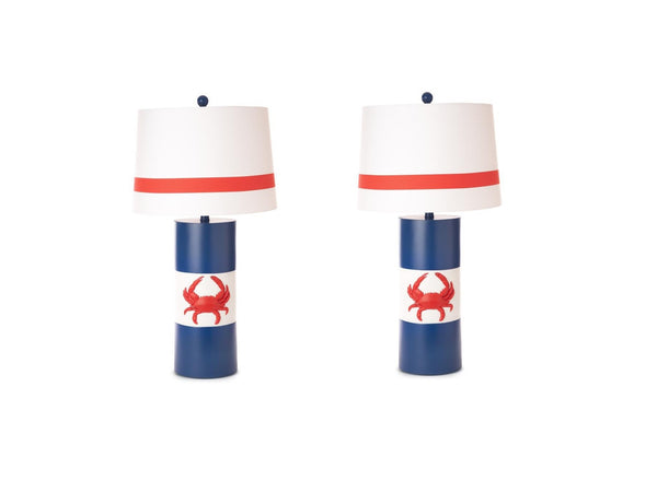 Homeroots Set Of Two 31" Red White And Blue Coastal Table Lamps With White Empire Shade   488384