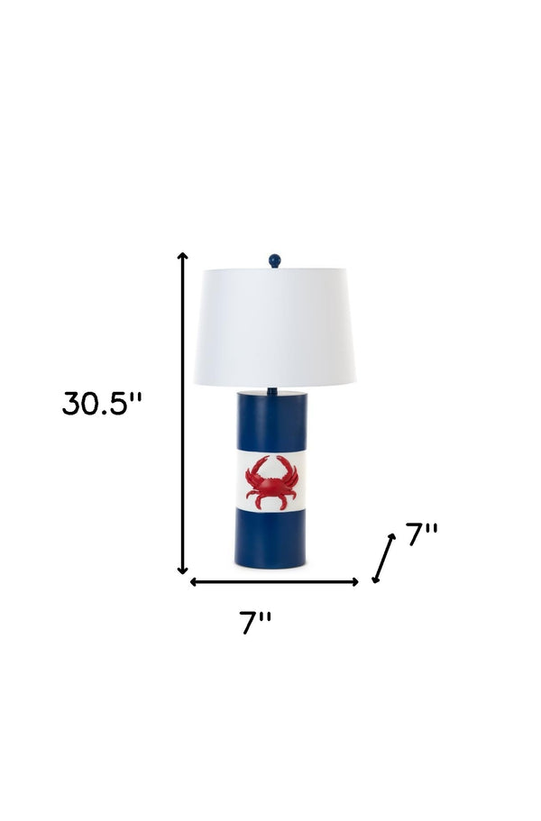 Homeroots Set Of Two 31" Red White And Blue Coastal Table Lamps With White Empire Shade   488385