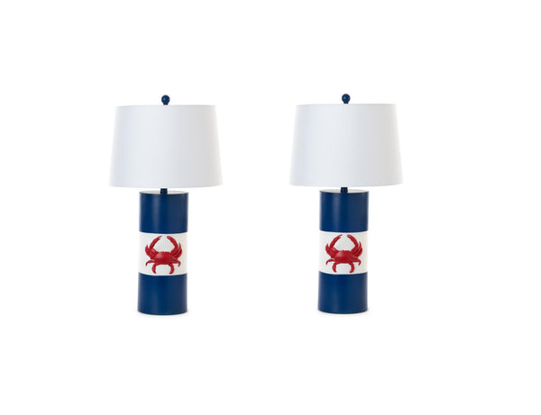 Homeroots Set Of Two 31" Red White And Blue Coastal Table Lamps With White Empire Shade   488385
