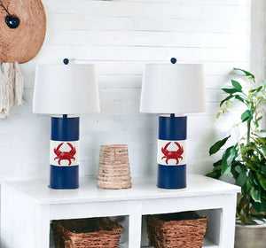 Homeroots Set Of Two 31" Red White And Blue Coastal Table Lamps With White Empire Shade   488385