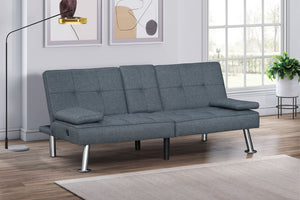 English Elm Modern Tufted Charcoal Futon Sofa Bed with Usb Charging and Built-in Cupholders B011P484416