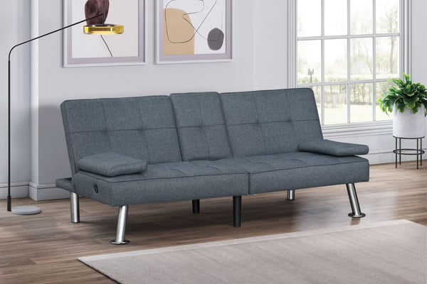 English Elm Modern Tufted Charcoal Futon Sofa Bed with Usb Charging and Built-in Cupholders B011P484416