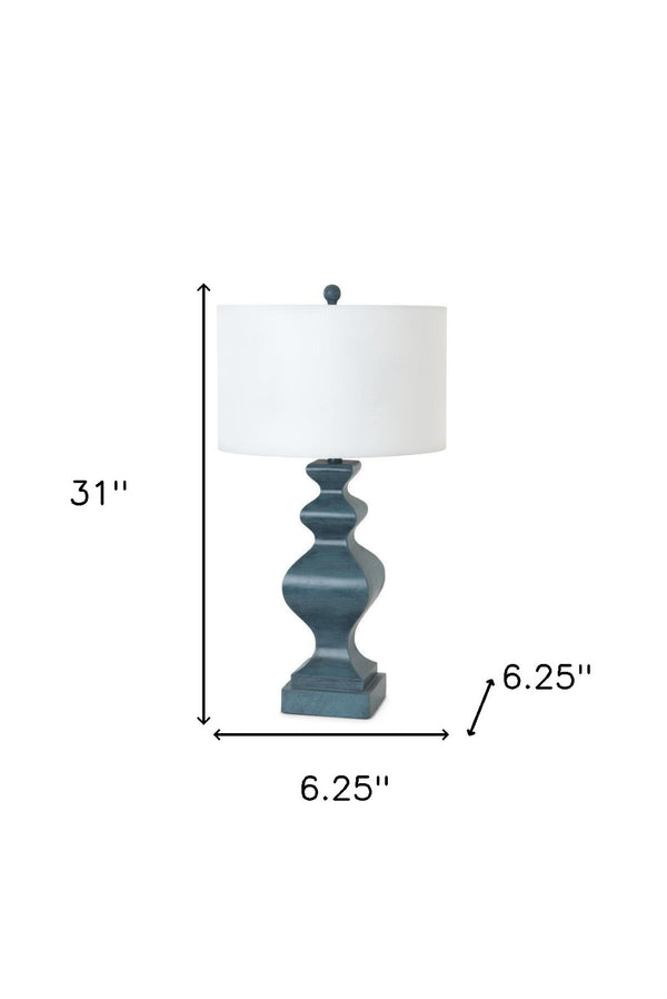 HomeRoots Set of Two 31" Distressed Teal Table Lamps with Soft White Shades - Vintage Charm for Any Room 488401