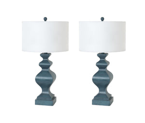 HomeRoots Set of Two 31" Distressed Teal Table Lamps with Soft White Shades - Vintage Charm for Any Room 488401