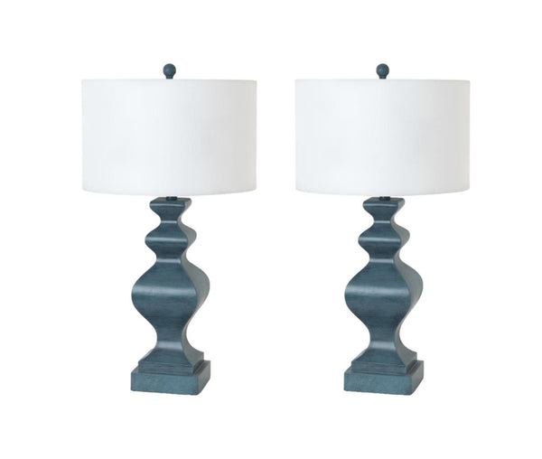 HomeRoots Set of Two 31" Distressed Teal Table Lamps with Soft White Shades - Vintage Charm for Any Room 488401