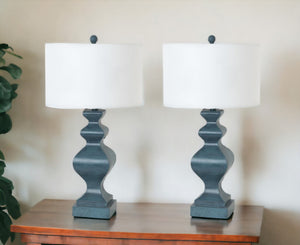 HomeRoots Set of Two 31" Distressed Teal Table Lamps with Soft White Shades - Vintage Charm for Any Room 488401