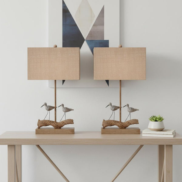 HomeRoots Set of Two 30" Coastal Sandpiper Bird Table Lamps with Brown Shades for Nautical-Inspired Decor 488404