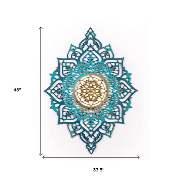 Homeroots Turquoise And Gold Solid Wood Geometric Shapes Wall Decor  Solid Wood 488407