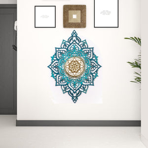 HomeRoots Turquoise Geometric Wall Decor - Handcrafted Solid Wood Mandala Art for Bohemian Home Accent 488407