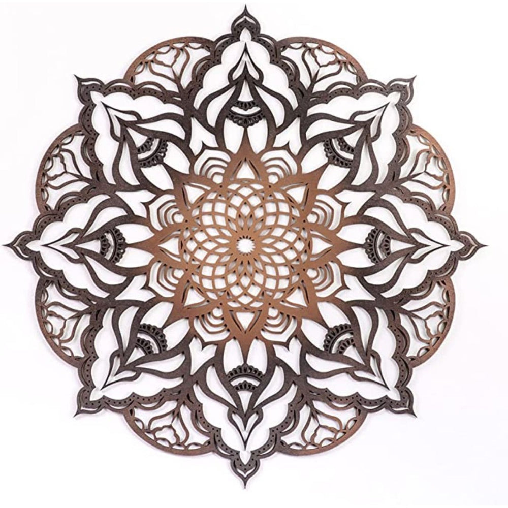 HomeRoots Black Solid Wood Geometric Mandala Wall Decor - Hand-Painted Bohemian Art for Modern Spaces 488408