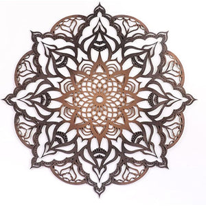 HomeRoots Black Solid Wood Geometric Mandala Wall Decor - Hand-Painted Bohemian Art for Modern Spaces 488408