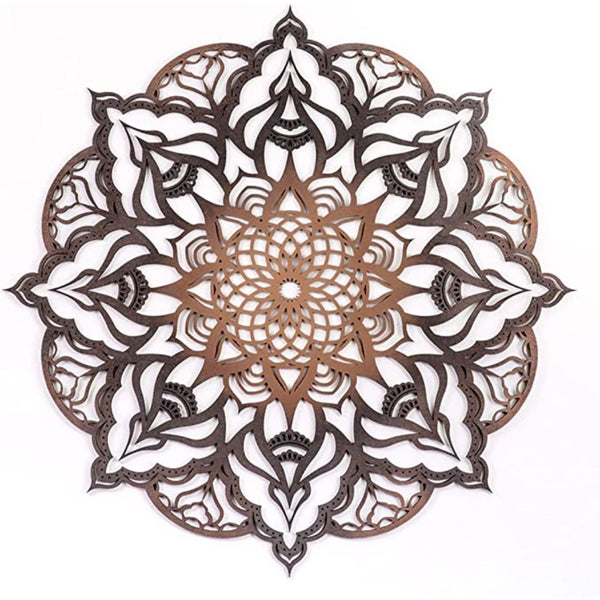 HomeRoots Black Solid Wood Geometric Mandala Wall Decor - Hand-Painted Bohemian Art for Modern Spaces 488408
