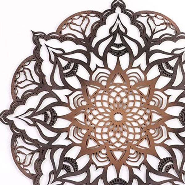 HomeRoots Black Solid Wood Geometric Mandala Wall Decor - Hand-Painted Bohemian Art for Modern Spaces 488408