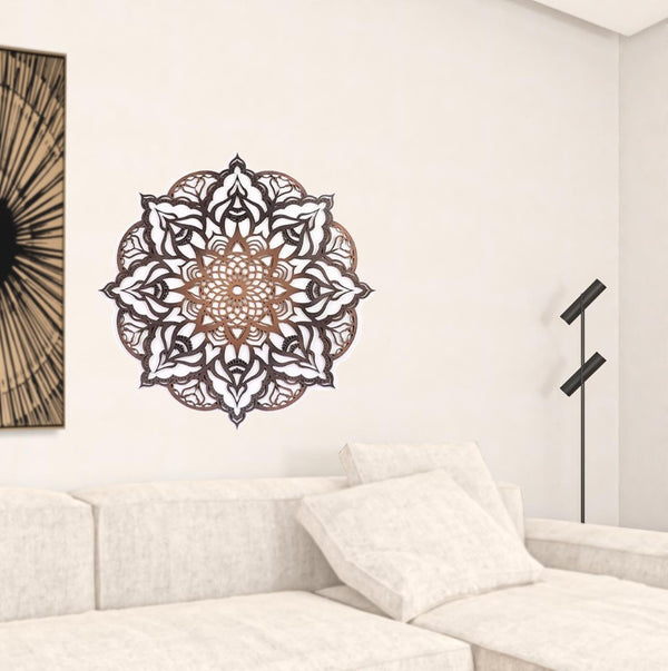 HomeRoots Black Solid Wood Geometric Mandala Wall Decor - Hand-Painted Bohemian Art for Modern Spaces 488408
