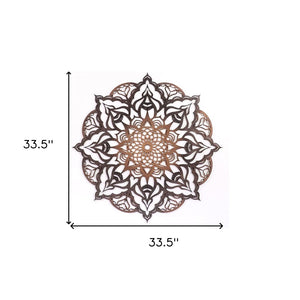 HomeRoots Black Solid Wood Geometric Mandala Wall Decor - Hand-Painted Bohemian Art for Modern Spaces 488408