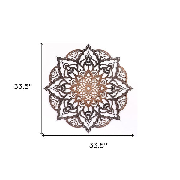 HomeRoots Black Solid Wood Geometric Mandala Wall Decor - Hand-Painted Bohemian Art for Modern Spaces 488408