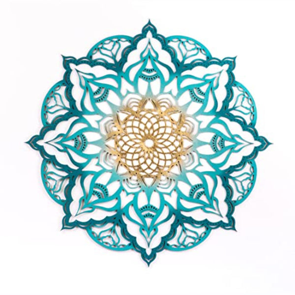 Homeroots Turquoise And Gold Solid Wood Geometric Mandala Wall Decor  Solid Wood 488410