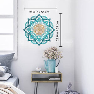 Homeroots Turquoise And Gold Solid Wood Geometric Mandala Wall Decor  Solid Wood 488410
