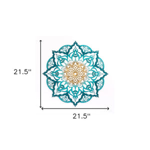 Homeroots Turquoise And Gold Solid Wood Geometric Mandala Wall Decor  Solid Wood 488410