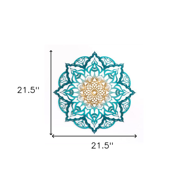 Homeroots Turquoise And Gold Solid Wood Geometric Mandala Wall Decor  Solid Wood 488410