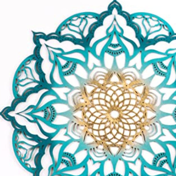 Homeroots Turquoise And Gold Solid Wood Geometric Mandala Wall Decor  Solid Wood 488410