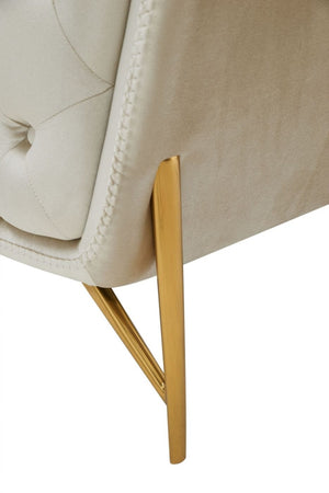 Homeroots 49" Beige And Gold Velvet Tufted Arm Chair   488419
