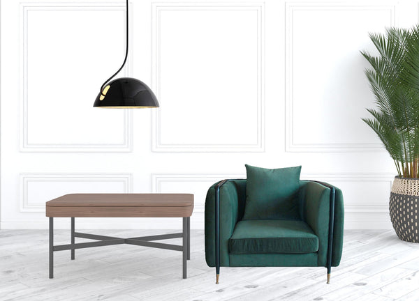 Homeroots 32" Green Velvet And Black Solid Color Arm Chair   488420