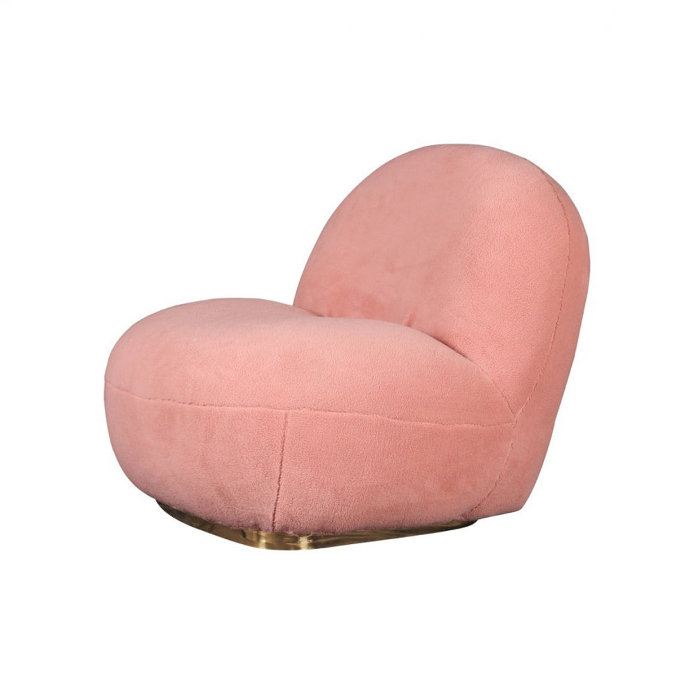 Homeroots 30" Pink Sherpa And Gold Swivel Lounge Chair   488421