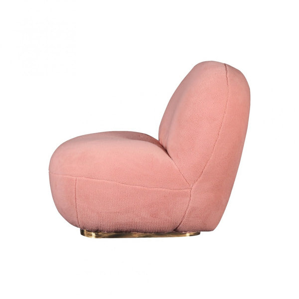 Homeroots 30" Pink Sherpa And Gold Swivel Lounge Chair   488421