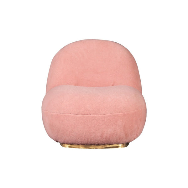 Homeroots 30" Pink Sherpa And Gold Swivel Lounge Chair   488421