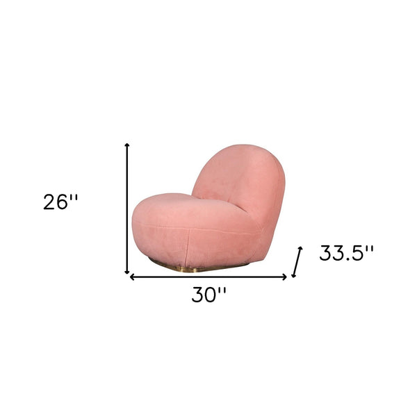 Homeroots 30" Pink Sherpa And Gold Swivel Lounge Chair   488421