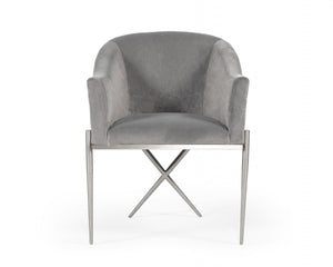 Homeroots 25" Grey Velvet And Silver Solid Color Arm Chair   488424