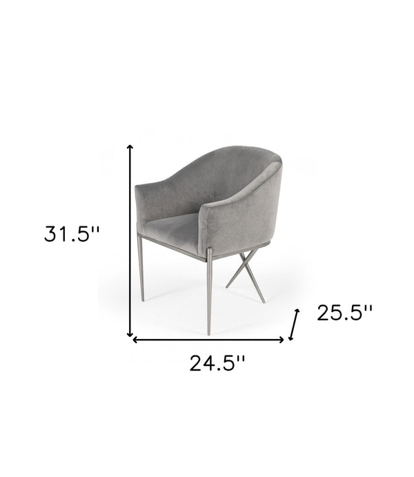 Homeroots 25" Grey Velvet And Silver Solid Color Arm Chair   488424
