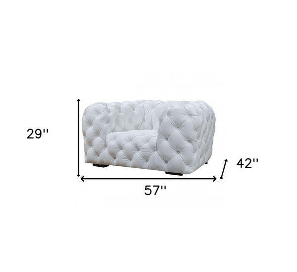 Homeroots 57" White And Black Top Grain Leather Tufted Chesterfield Chair   488425