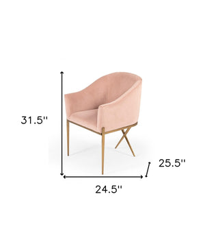Homeroots 25" Pink Velvet And Gold Solid Color Arm Chair   488428