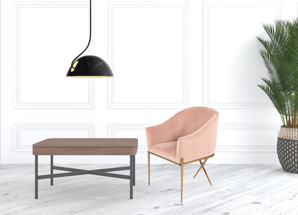 Homeroots 25" Pink Velvet And Gold Solid Color Arm Chair   488428